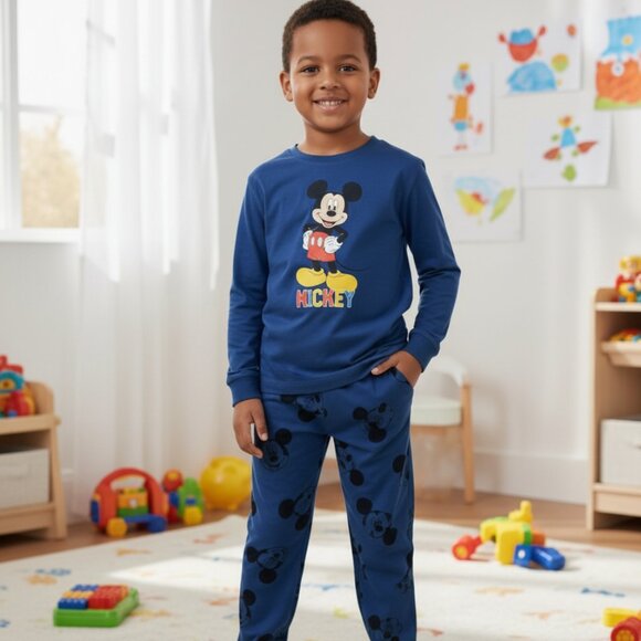 Mickey Mouse Kids Pajama Set – Blue Disney Nightwear NWT - Picture 1 of 5